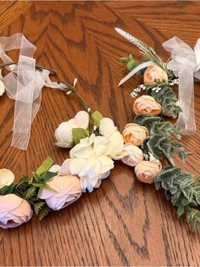 Two Floral Crowns with Pink and White Flowers